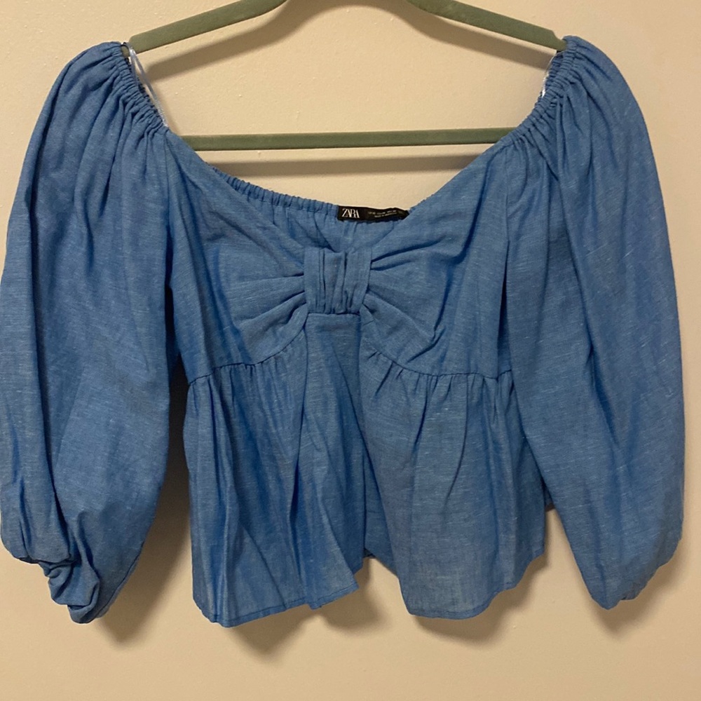 Zara Blue Linen Blouse NWT